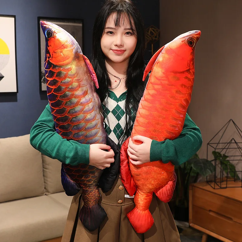 30 ~ 100Cm Goud Arowana Knuffel Gevuld Fancy Karper Als Echte Paars Gouden Rode Koi Vis Plushie Peluche home Decor Huisdieren Gift