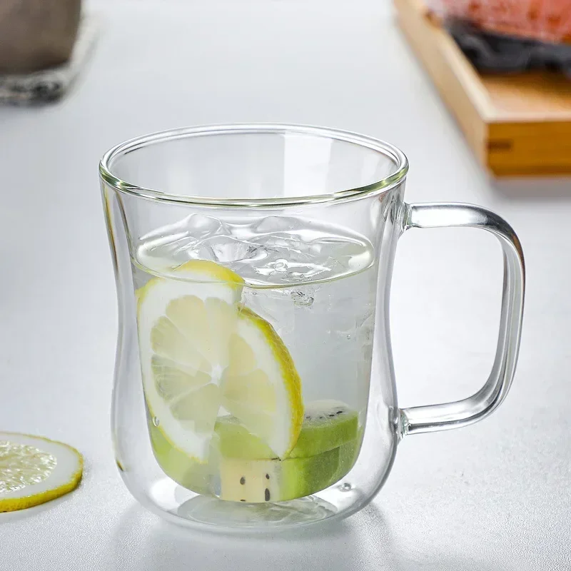 Tasse en verre à haute teneur en borosilicate à double couche avec poignée, verres transparents, tasse à café, thé, lait, whisky, isolation thermique
