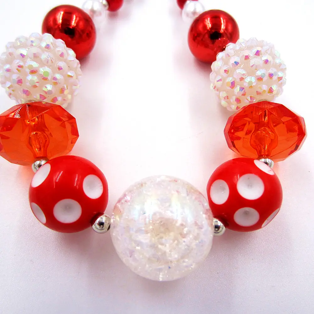 Little Girls Lovely Party Dress Up Necklace Kids Child Chunky Red White Bead Necklaces Bracelet Jewelry Set Gfit For Christmas