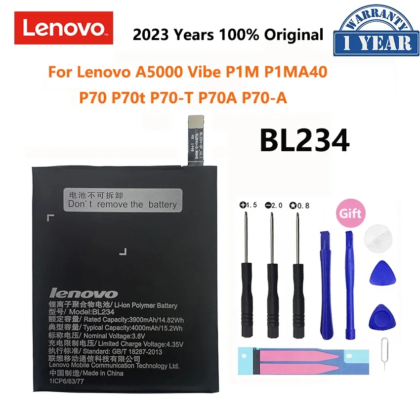 100% Original Full 4000mAh BL234 BL 234 BL-234 battery For Lenovo A5000 Vibe P1M P1MA40 P70 P70t P70-T Mobile Phone Battery