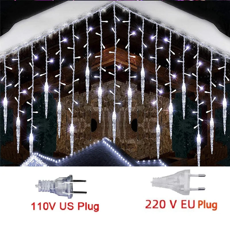 Natal Festoon LED Icicle Fada Cortina Luz Cachoeira Casa Ano Novo Halloween Jardim Pátio Decoração 8 Modos Decoração