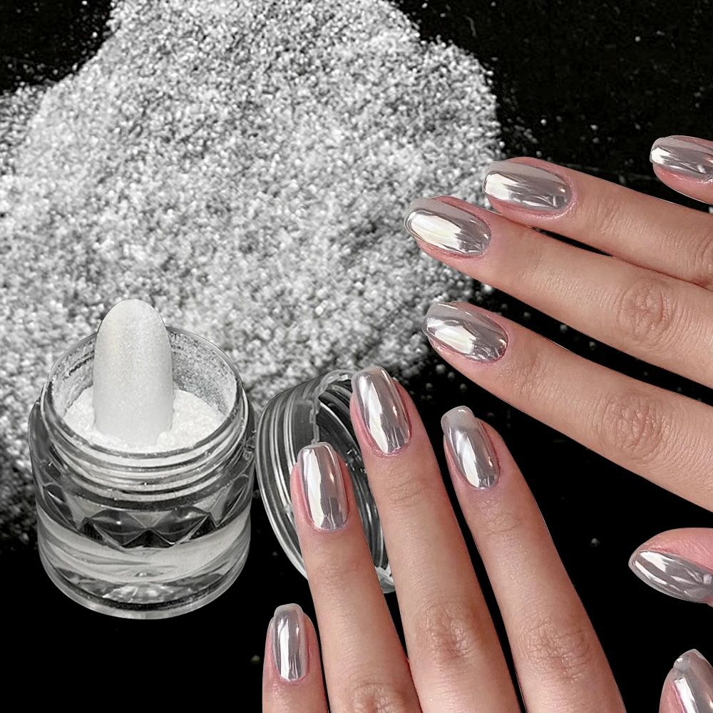 Specchio al chiaro di luna polvere per unghie argento Glitter lucido matrimonio sposa Nail Design Aurora sfregamento polvere effetto specchio decorazione in polvere