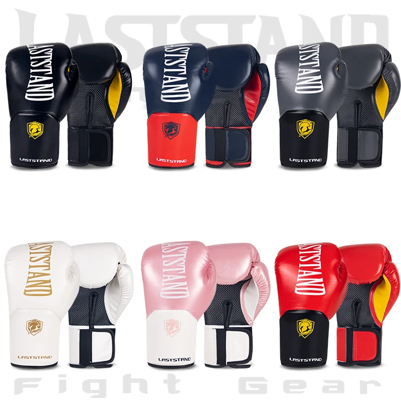 LASTSTAND الرجال النساء 8 10 12 14 16 أوقية قفازات الملاكمة بو الجلود الملاكمة التايلاندية MMA مهنة كيك بوكسينغ الكبار الرمل قفازات التدريب