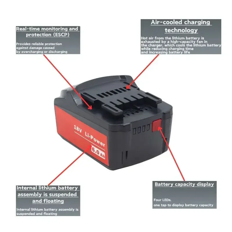 18V 9.0Ah Battery for Metabo Cordless Power Tool Replace for Metabo 18V 625592000 625591000 Backup Batteries