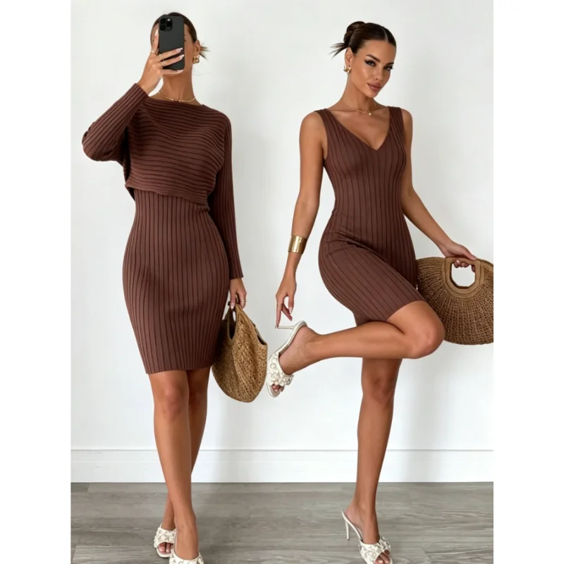 Herbst Neues Schickes Sexy 2-T – Bodycon Long Sleeve Ribbed Dress Bewertung und Preis