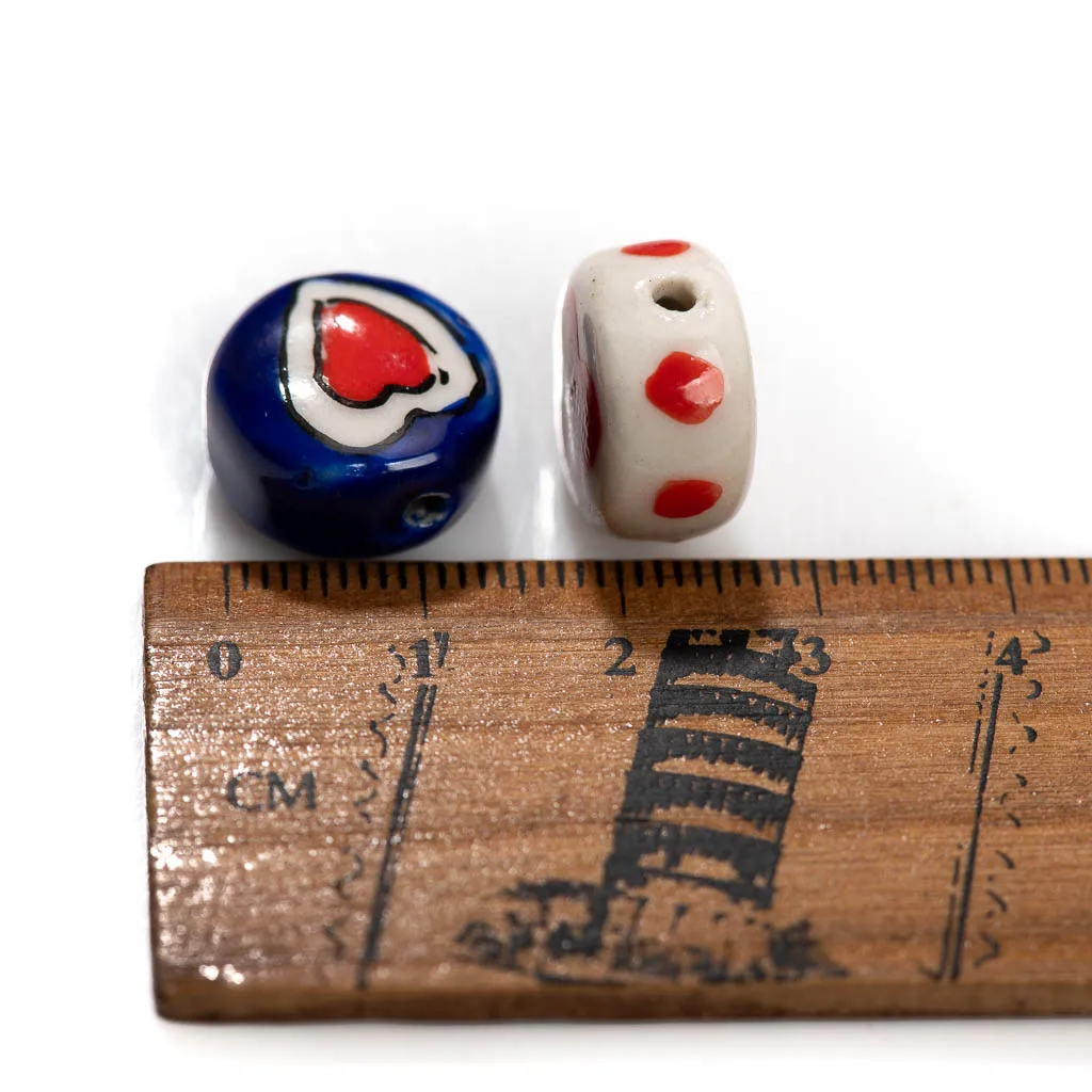 5pcs Hand-Painted Ceramic Beads Featuring Sunflowers, Hearts, and Flowers Z723