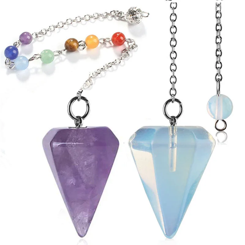 Flower of Life Dowsing Pendulum for Divination Cone Natural Stone Crystal Pendant Reiki Esoteric Spiritual Pendulum