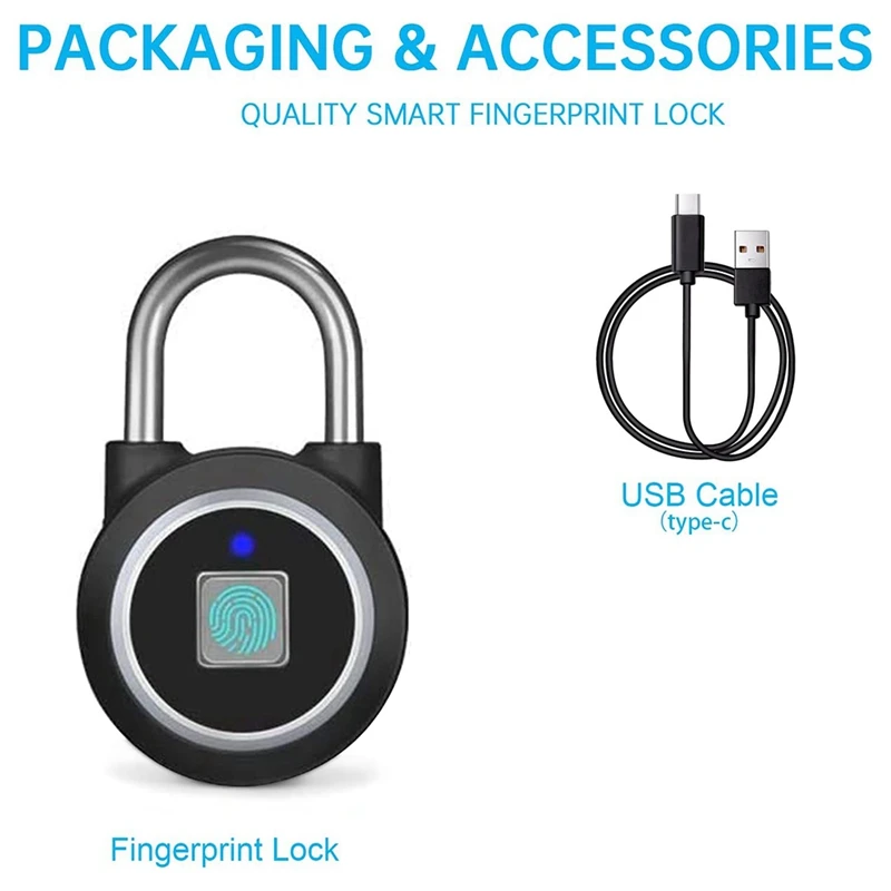 Fingerprint Padlock, Bluetooth Lock, Mobile APP, Smart Padlock With Keyless Biometric, Water Resistant(Black)
