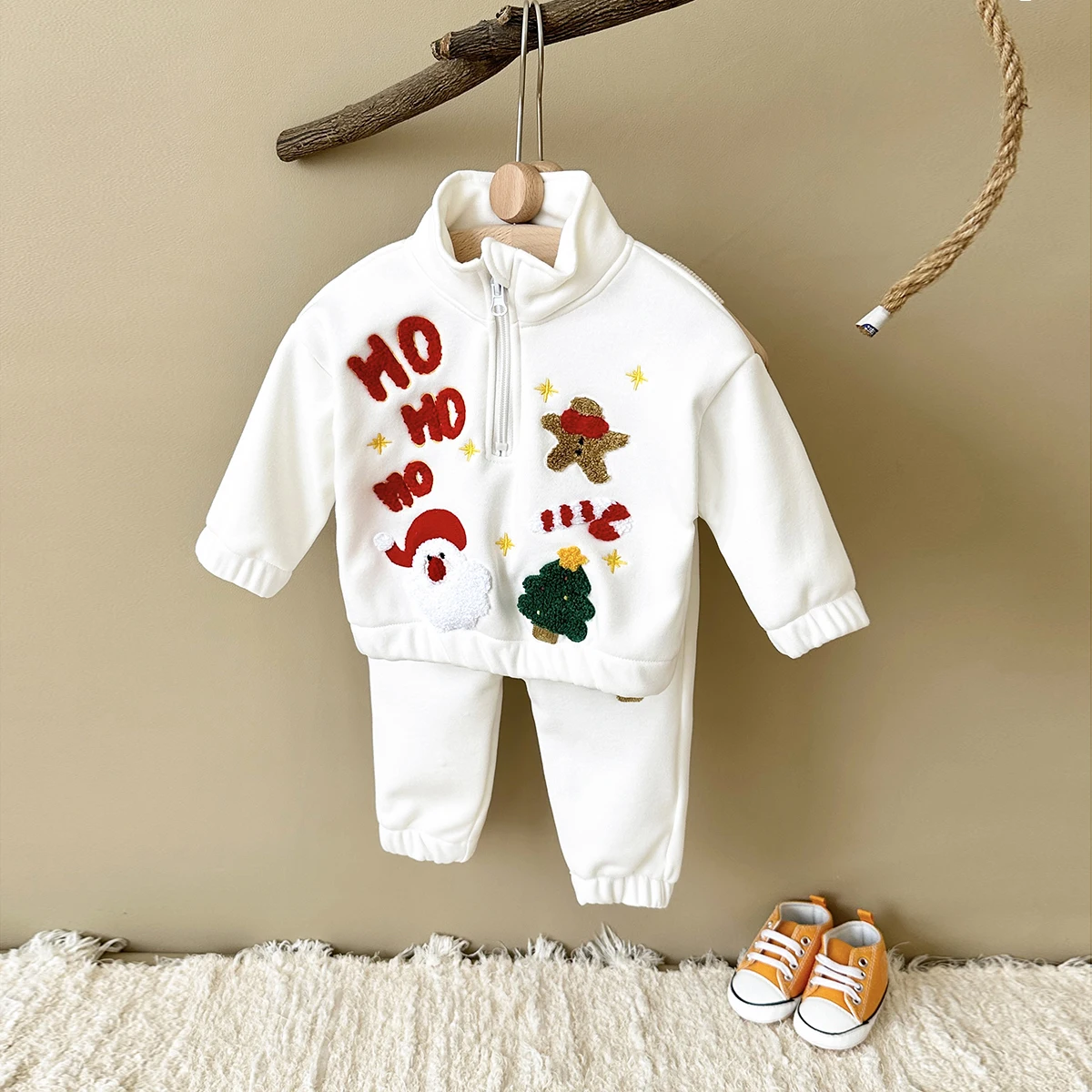 Christmas Day Newborn Baby Set Winter Boy Clothes Santa Claus Embroidery Thick Up Collar Top+Pants Warmth Infant Sportswear 2Pcs