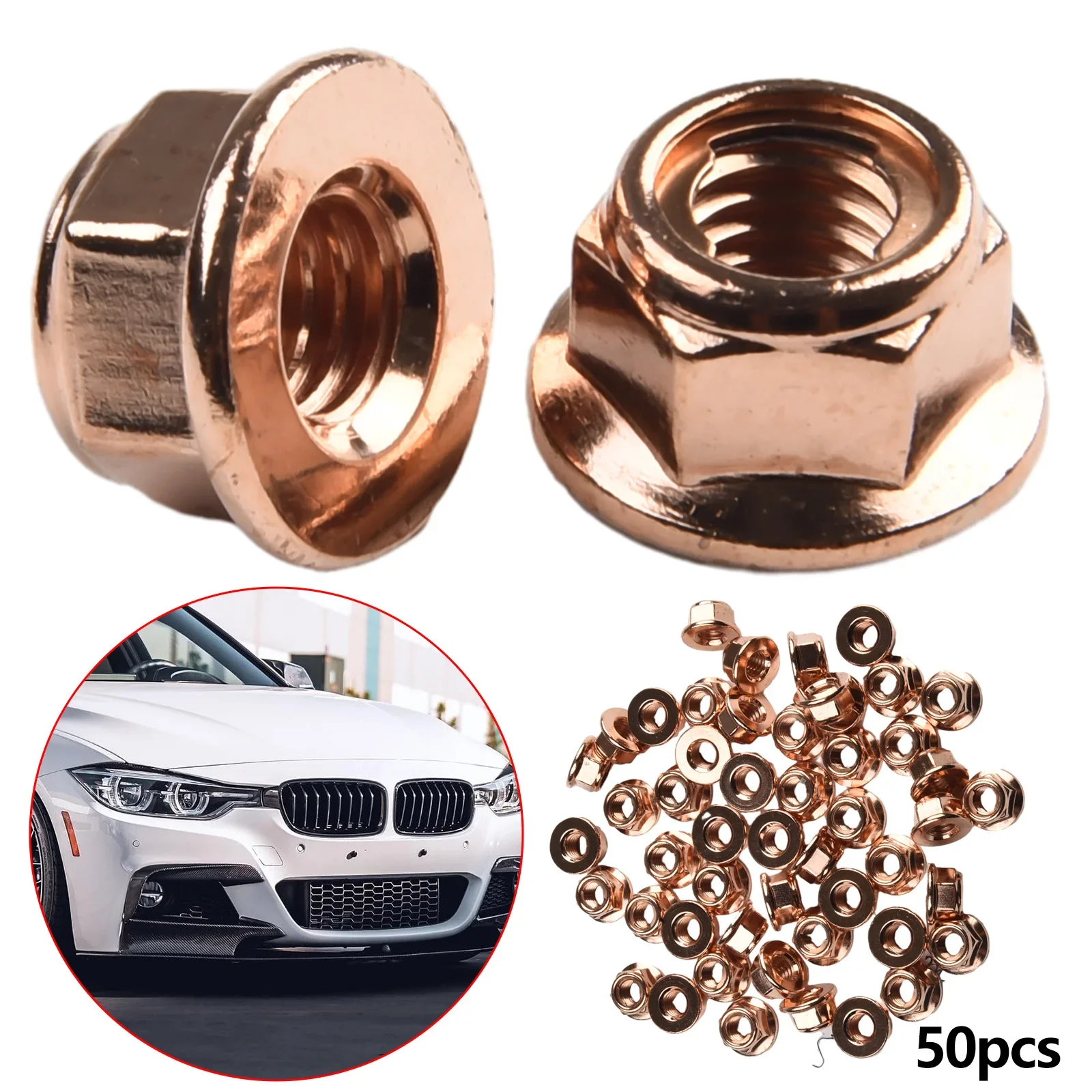 50x M8 Copper-plated Flashed Exhaust Nuts SW 13 Manifold Stud Hex Nut 8mm Turbocharger Nut Car Fasteners Accessories