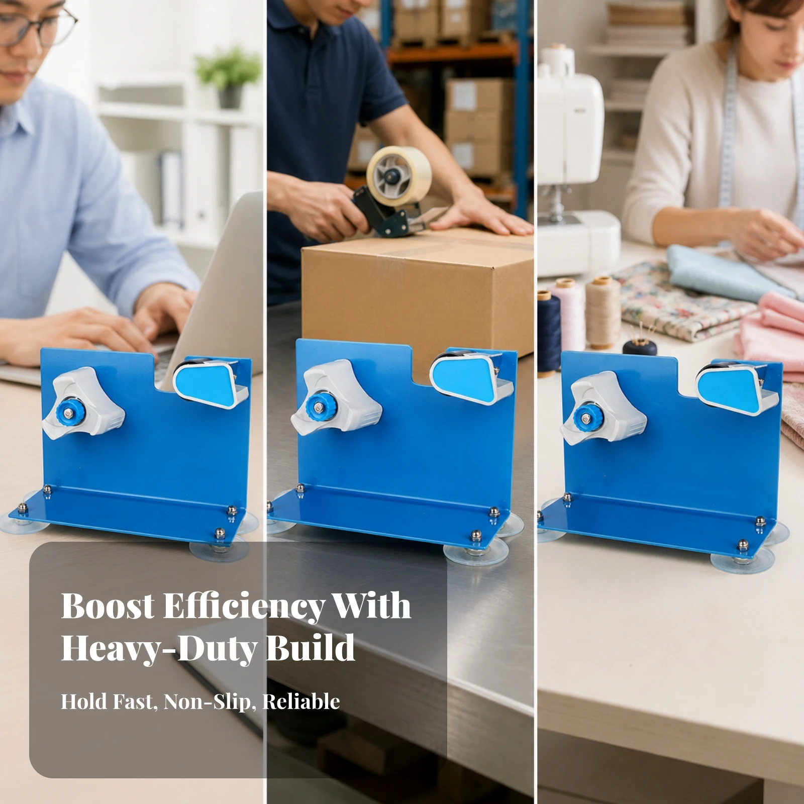 Heavy Duty Tape Dispenser with Suction Cups for Desk Tabletop Sticky Tape Cutter Organizer Tool