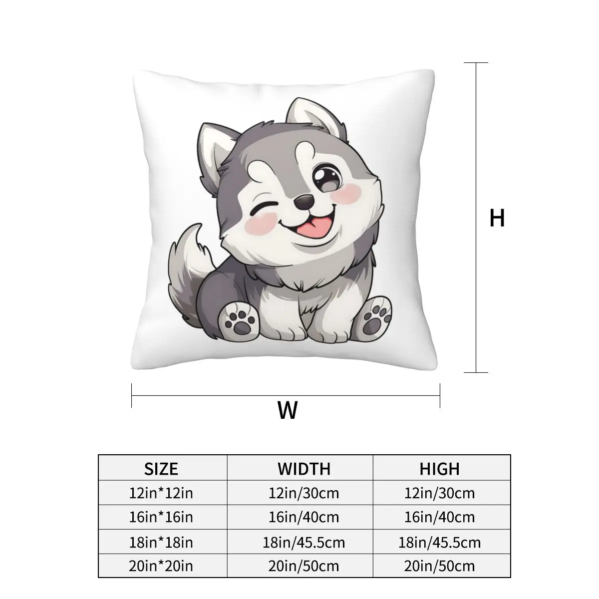 Cute Winking Kawaii Husky Square Pillowcase Pillow Cover Cushion Decor Comfort Throw Pillow for Home Bedroom