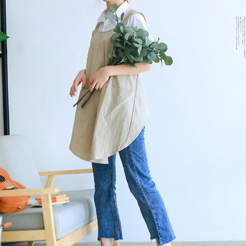 Japanese Style Apron Linen Apron Square Cross Linen Apron Washed Grey Brown Black Long Linen Aprons No Ties