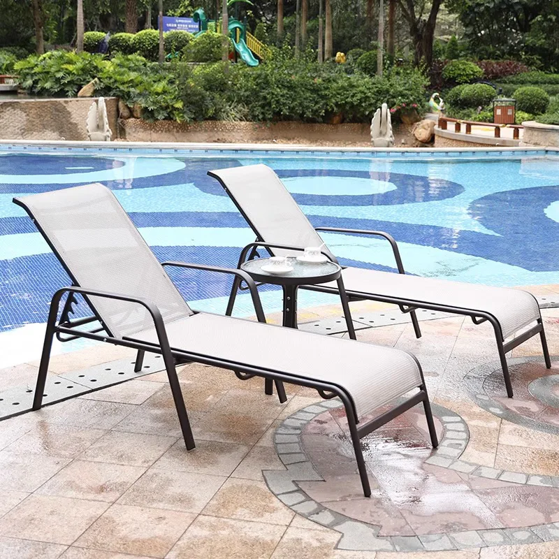 Outdoor swimming pool lounger leisure beach lounger hotel outdoor folding bed lunch break nap chair waterproof
