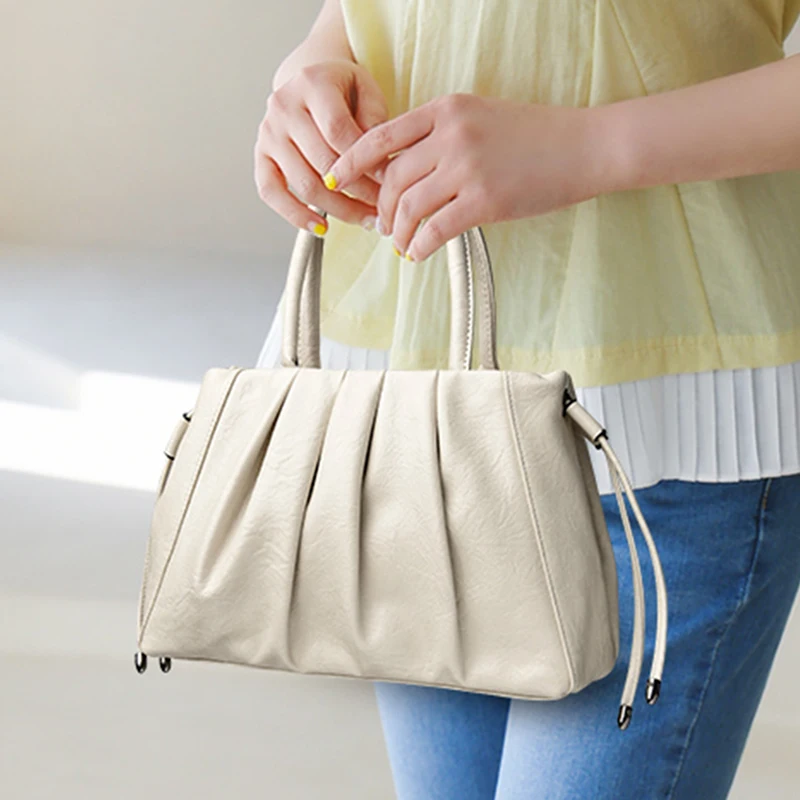 Ladies Soft PU Pleated Cloud Handbag  Casual Removable Strap Shoulder Crossbody Sling Bag for Daily Commute Shopping