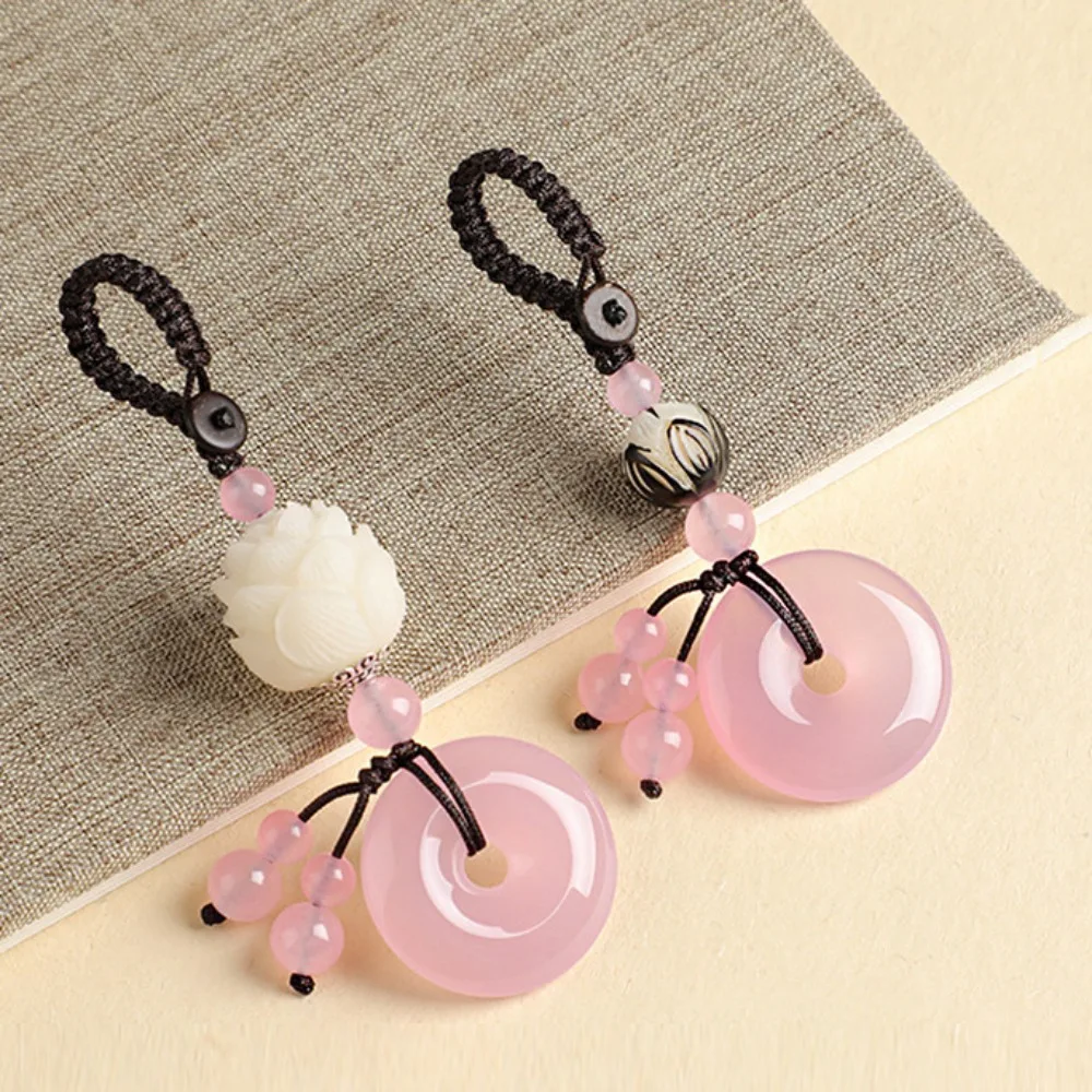 Keychain Pendant For Men Women Bag Accessories Car Key Buckle Natural Antique Jade Round Agates Stone Keyrings Gifts