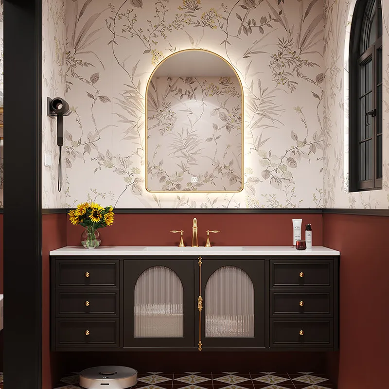 

Дубовый шкаф для ванной комнаты, тумба под раковину со встроенной раковиной, тумба для ванной комнаты с раковиной, шкаф для ванной комнаты из массива дерева с каменной столешницей