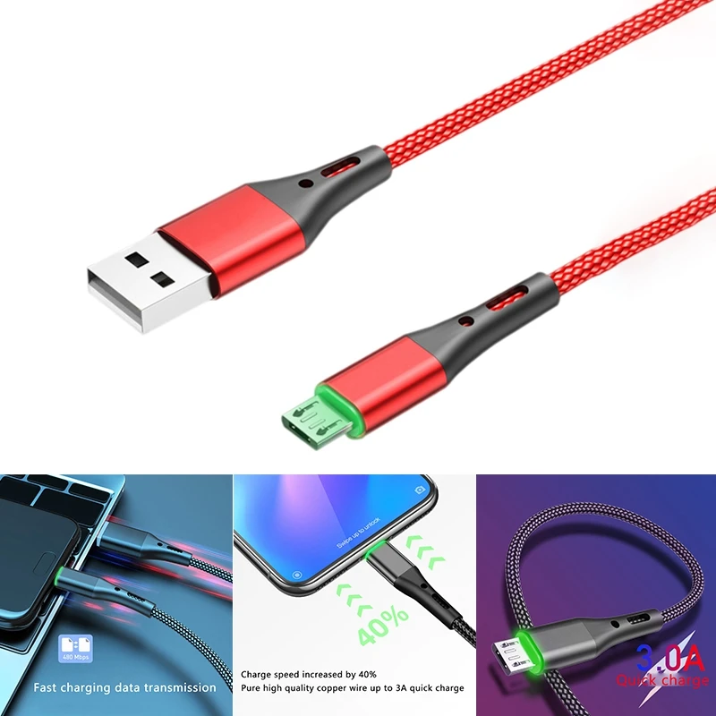 Datenkabel, LED-leuchtendes 3A-Schnelllade-Nylon-geflochtenes Datenkabel für Android-Handys oder Tablets