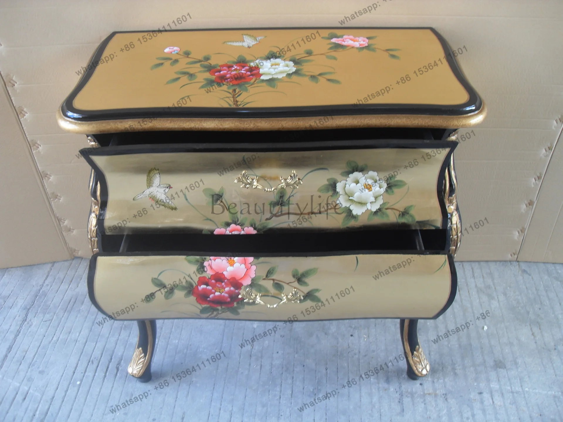 Ming and Qing classical furniture court gold foil cabinet hand-painted foyer entrance cabinet