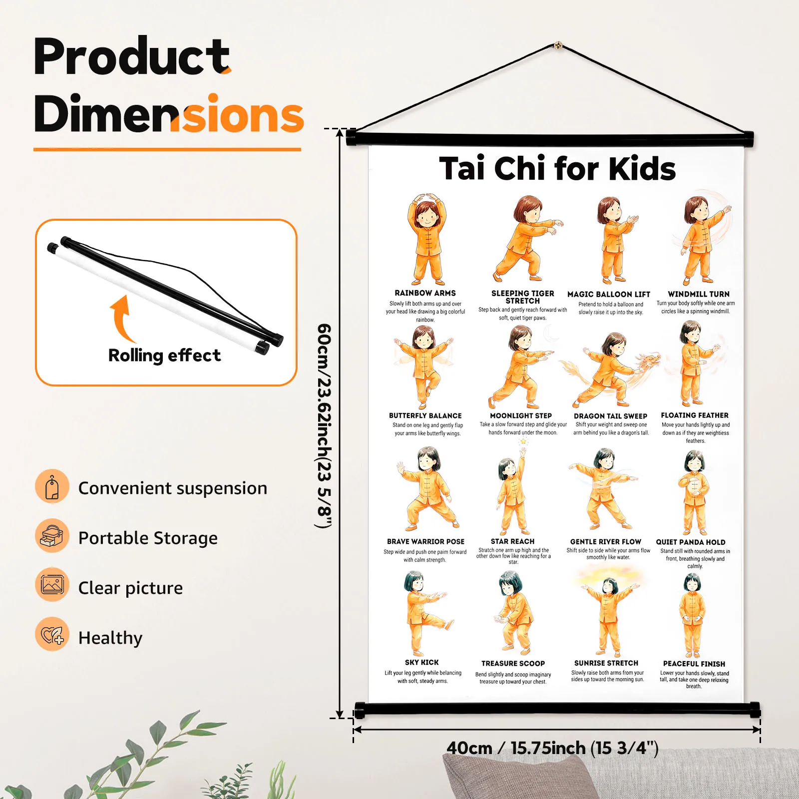 Tai Chi Workout Chart 16 Basic Movements Standing Tai Chi Poster for Daily Training Tai Chi Chair Workout Chart for Kids Seniors