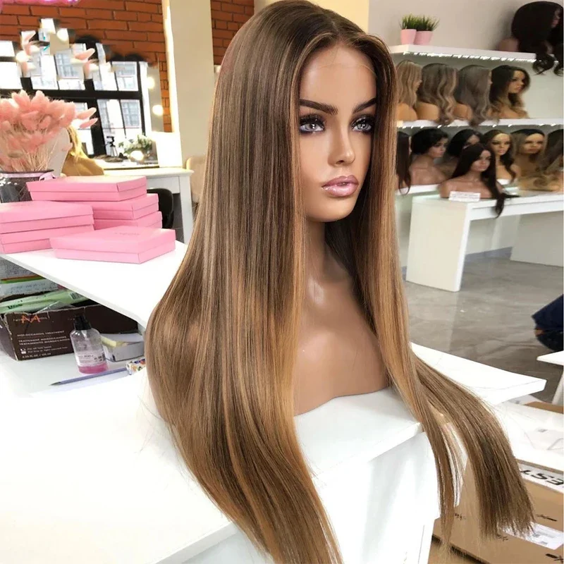 180Density Highlight Blond Straight HD Lace Jewish 5x5 Silk Base European Human Hair Wig For Women BabyHair Preplucked Glueless