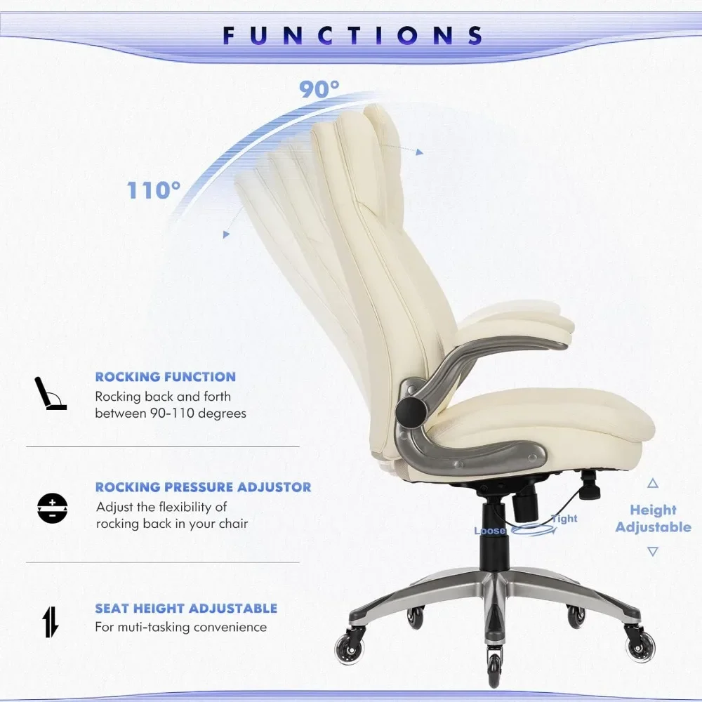 Executive Office Chair-Ergonomic Computer Desk Chair with Upgraded Caster for Swivel, High Back Office Chair with Padded Flip-up