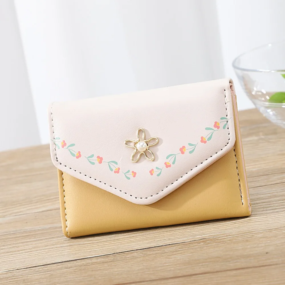 Fashion PU Envelope Wallet Soft Flower Button Floral Print Card Wallet Multi-card Slot Pretty Card Holder Daily