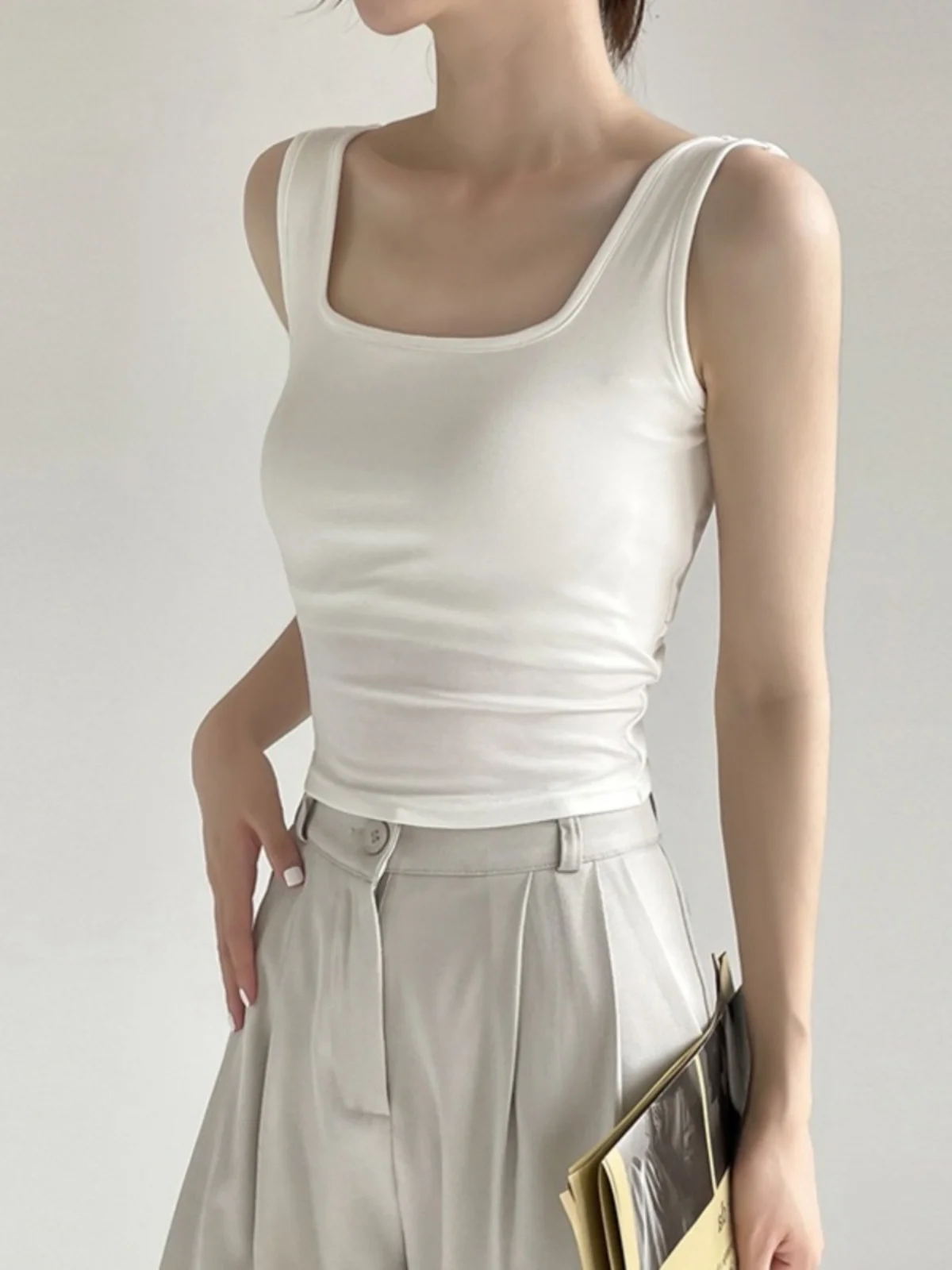 Women's Strapless Vest Top Yoga Sports Bra Integrated Design Inner Wear Outerwear Short Style Slim Fit Pure Color Commute Fas...