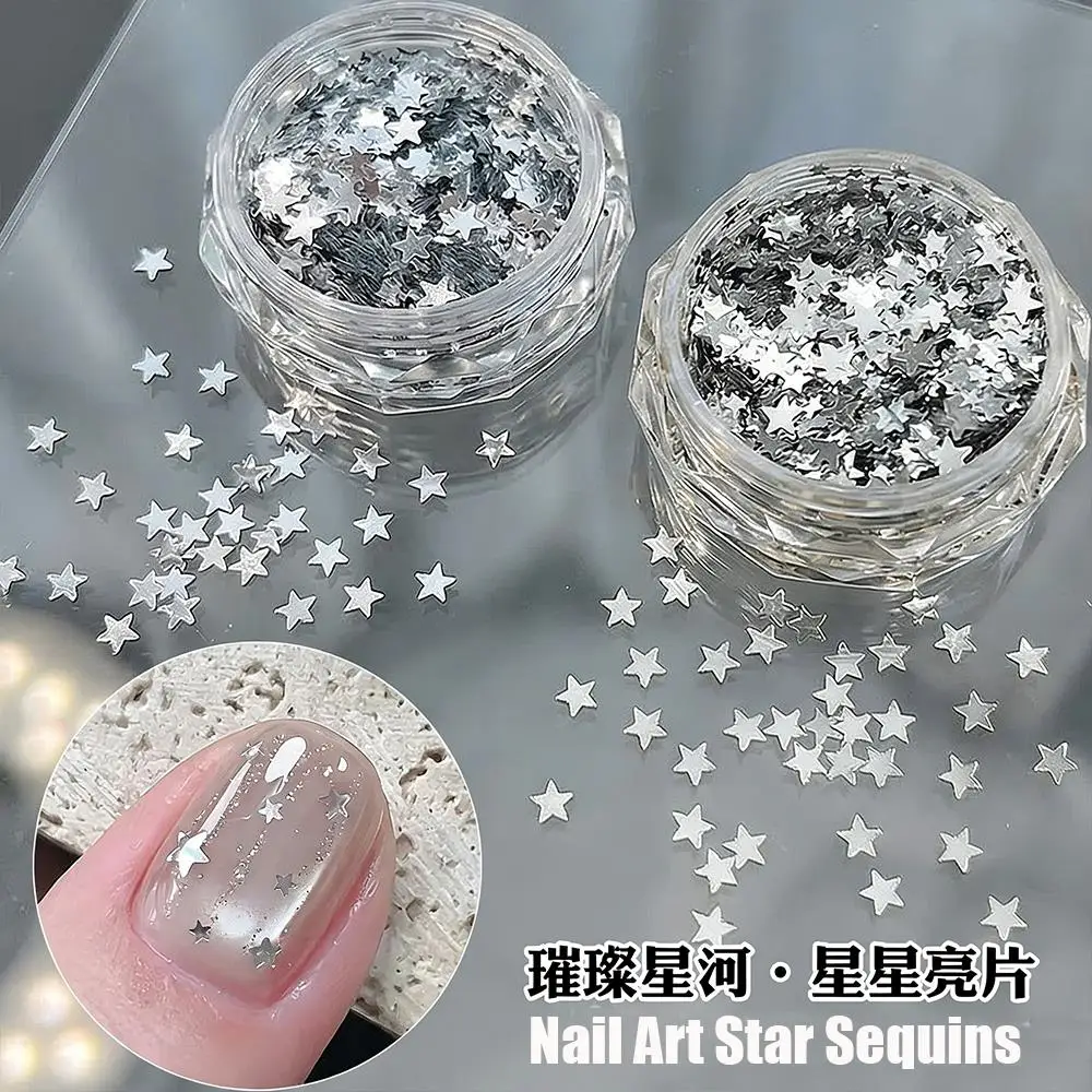 1 Box 3D Silberne Stern-Nagelkunst-Pailletten Gemischt 1-3mm Sternenlicht-Nagelglitzer-Flocken Funkelnde Pentagramm-Maniküre-Dekoration