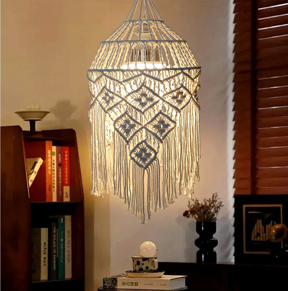 

Bohemian Hand-woven Cotton Rope Chandelier Light Home Decor DIY LED Pendant Lamp