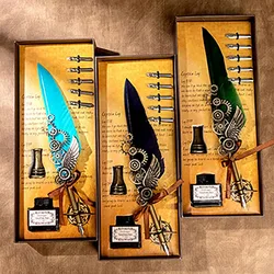 Map with base mechanical wings dipped in water pen creative birthday holiday gift set business gifts Antique feather dip pen