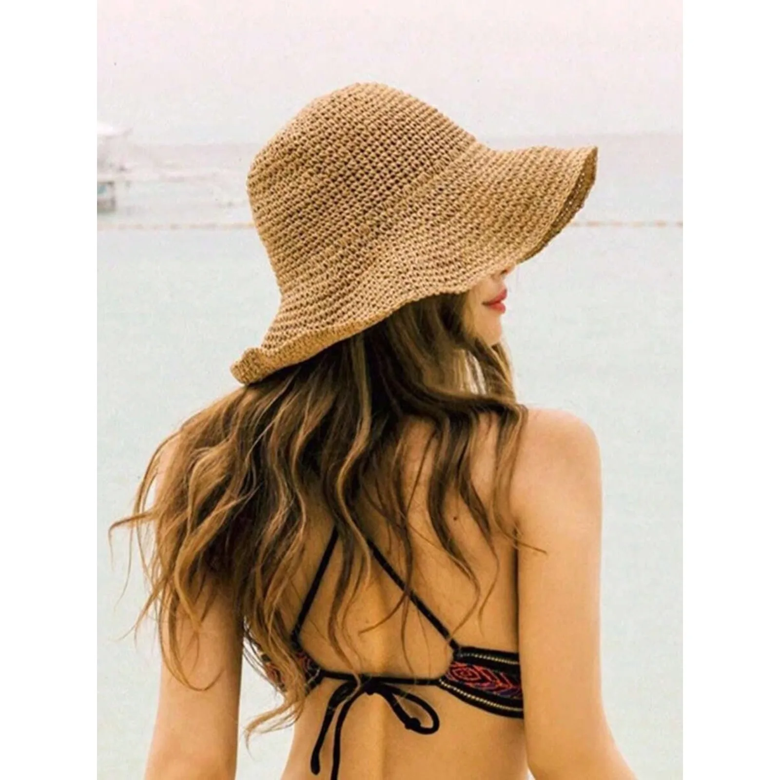 

1pc Women Fashion Straw Hat, Outdoor Beach Hat, Braided Fisherman Hat Summer Beach Holiday, Foldable Large Brim Hat, & Daily Use