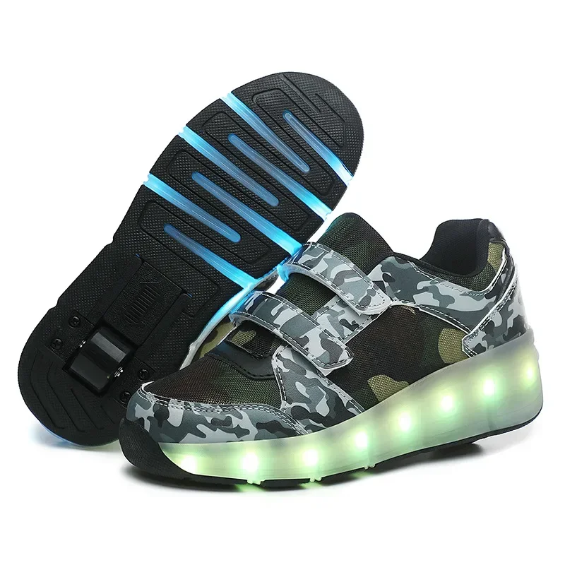 2024New Kids Walking Shoes USB Charging LED Light Roller Skate Shoes Children's Shoes Boys and Girls Flying Shoe with Wheel