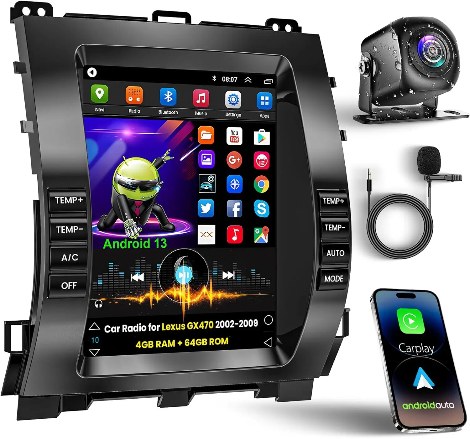 

Android 13 Auto Car Radio For Toyota Land Cruiser Prado 120 Lexus GX470 2004-2009 Multimedia Stereo Carplay GPS Tesla Navigation