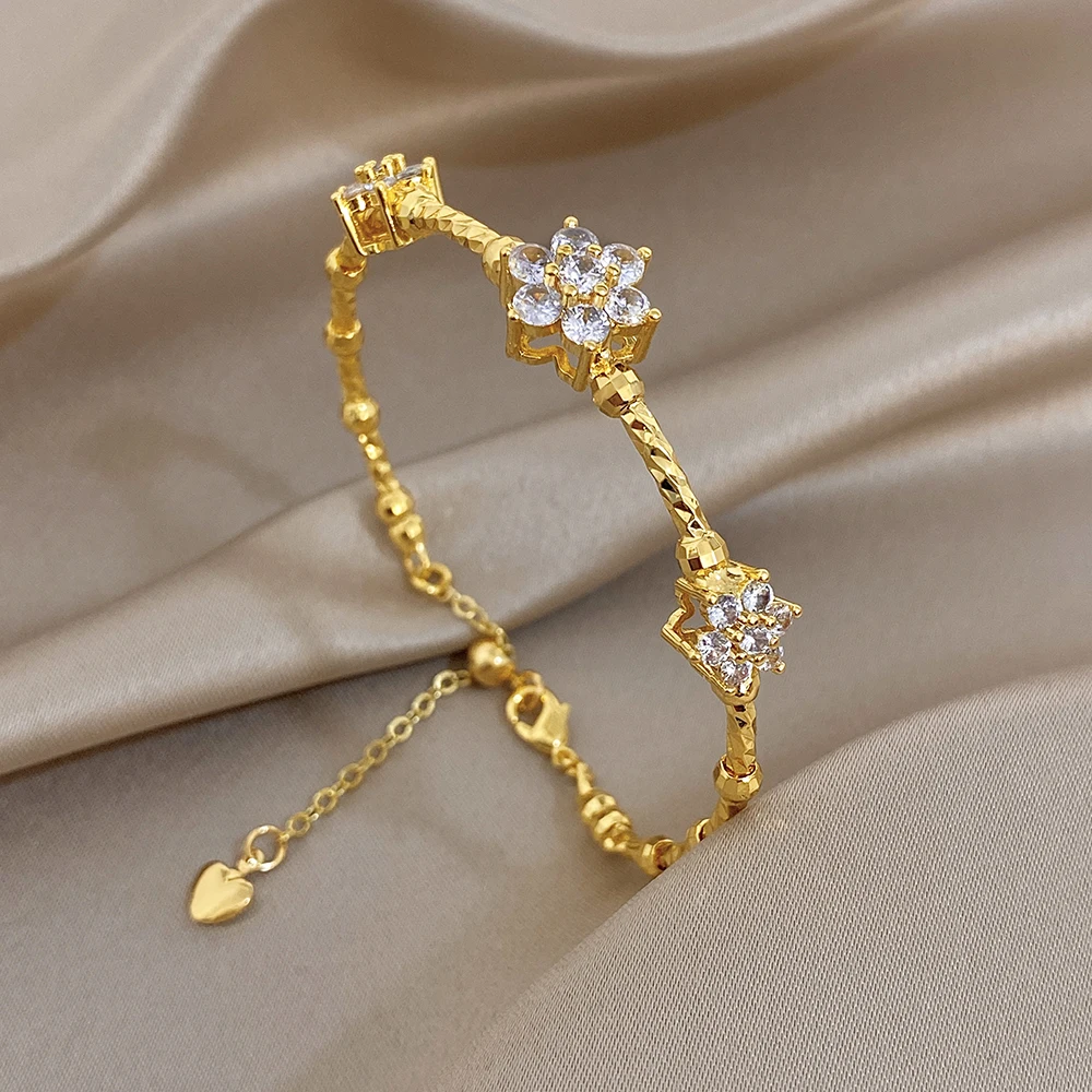 AENSOA Armband in Blattform mit rosa Blumen und weißen Zirkonia-Steinen für Damen und Herren, Charm-Armband aus Edelstahl, einzigartiges Design – Detail 5