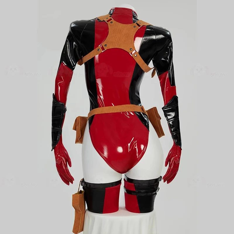 

Sexy Leather Long Sleeve Bodysuit Socks Helmet Waist Bag Suits Halloween Carnival Party Clothes Superhero Cosplay Costume Women