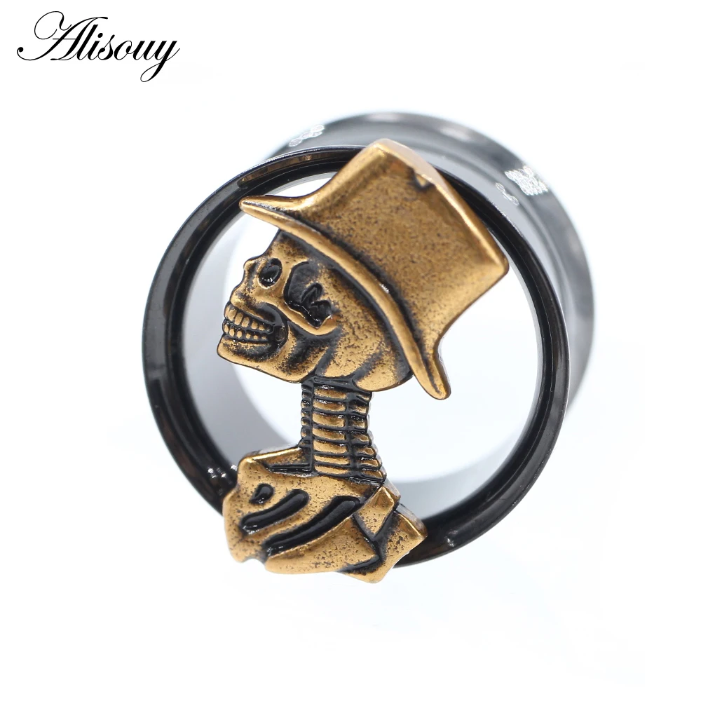 1 Piece Hollow Hat Skull Flared Stainless Steel Ear Tunnels Plugs Expanders Stretcher Gauges Earrings Piercing Body Jewelry