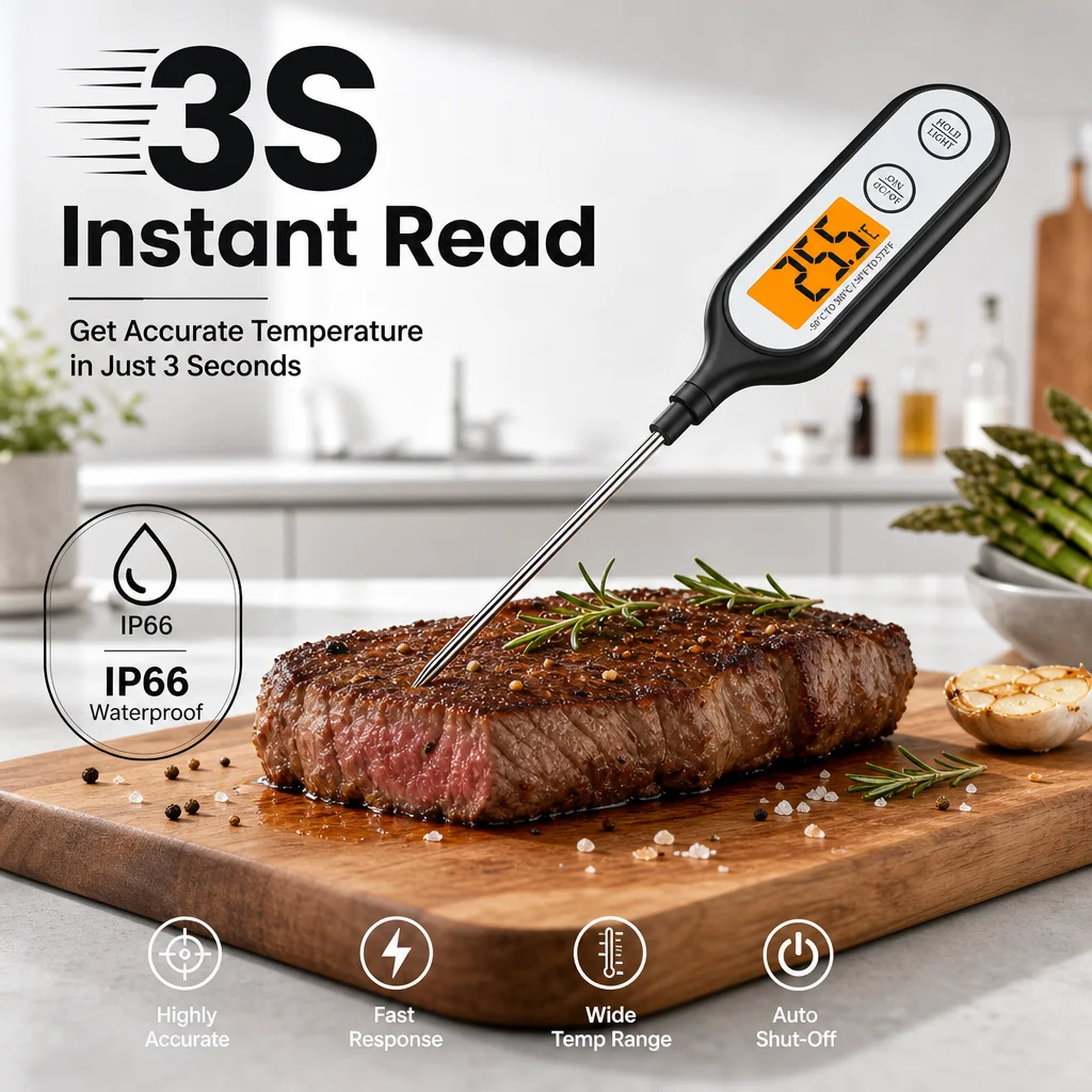 Fast-read Digital Meat BBQ Thermometer Waterproof Food-grade Probe Kitchen Temperature Meter Gauge Milk Coffee Temp Measurement