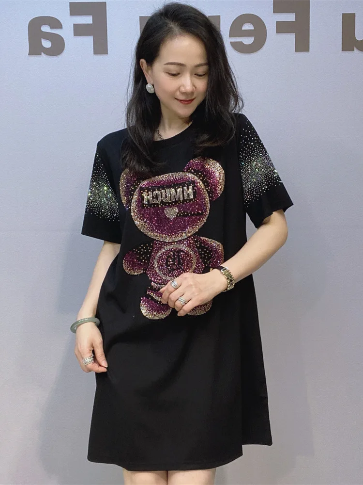 ผู้หญิงถักพิมพ์หลวมสั้นเสื้อยืดชุดสุภาพสตรีแฟชั่น O คอแขนสั้นชุด Pullovers ชุด Же