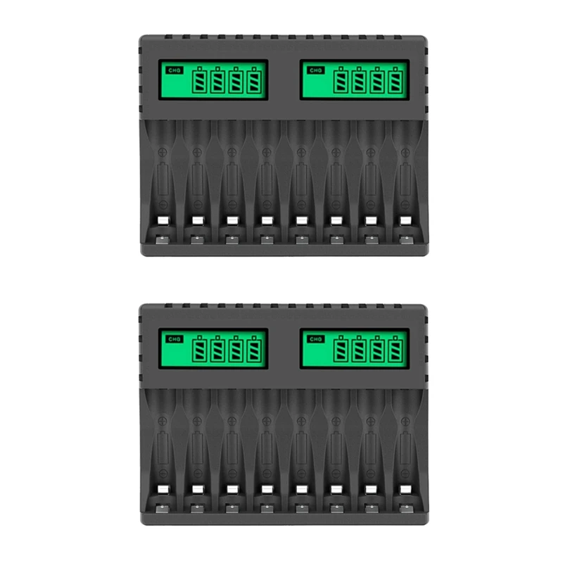 2X Battery Charger LCD Display Smart Intelligent 8-Slot Chargers For AA/AAA Nicd Nimh Rechargeable Batteries