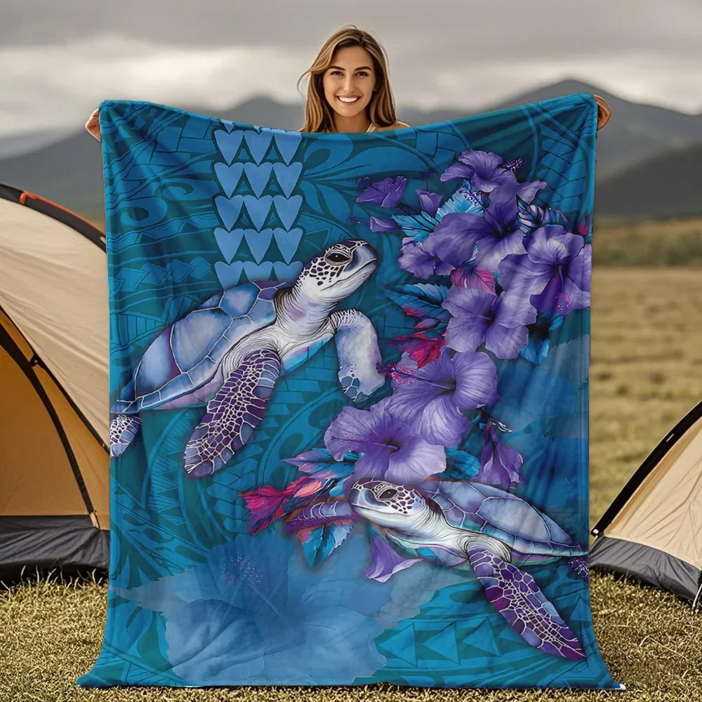 Hawaiian turtle and hibiscus flower pattern Blanket for Sofa Bed Travel Camping Living Room Office Conditioning Blanket