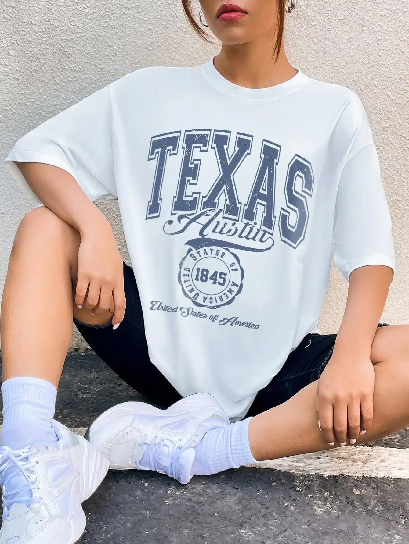 Texas Austin 1845 United States Of American Female Top Vintage Personality Short Sleeve Breathable O-Neck Womens Cotton T-Shirts