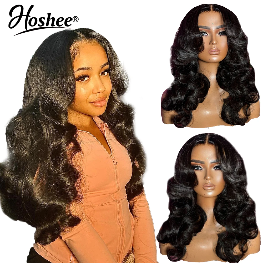 

Layered Curtain Bangs Wig Human Hair Body Wave 4x4 Lace Closure Wig Pre Plucked Put On And Go Pre-Cut Lace Wig Brazilian Hair