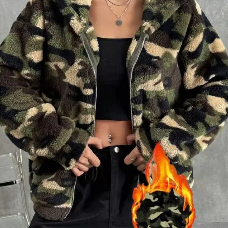 Abbigliamento Donna Autunno Inverno Bluzy Damskie Autumn Winter Double-sided Plush Zipper Hooded Cardigan Casual Women's Jacket