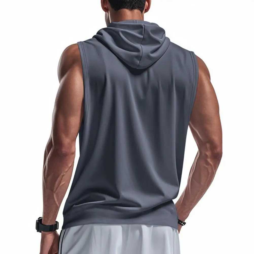 Men Workout Vest Men's Sleeveless Hooded Vest Quick-drying Summer Sports Top Wide Shoulder Strap Activewear for Daily Casual