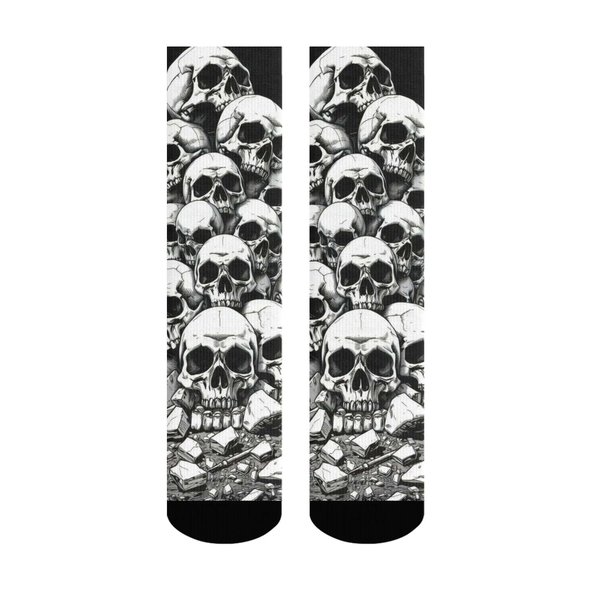 남성용 크루 양말 1켤레 블랙 & 화이트 해골 콜라주 아트 프린트 부드럽고 편안한 캐주얼 양말 일상 착용 및 팝 컬처 팬용