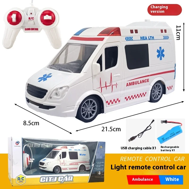 Coche de juguete de ambulancia a control remoto para niños, simulación de luz, camión de bomberos, modelo de vehículo de rescate, regalo, 4 canales, 1: 20