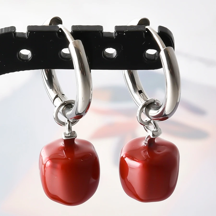 Anlaufgeschützte 316 Edelstahl-Ohrhänger mit Kaktus-, Paprika- und Hunde-Emaille-Anhängern, runde Ohrringe für Damen und Herren, Ohrschmuck, Piercing – Detail 9