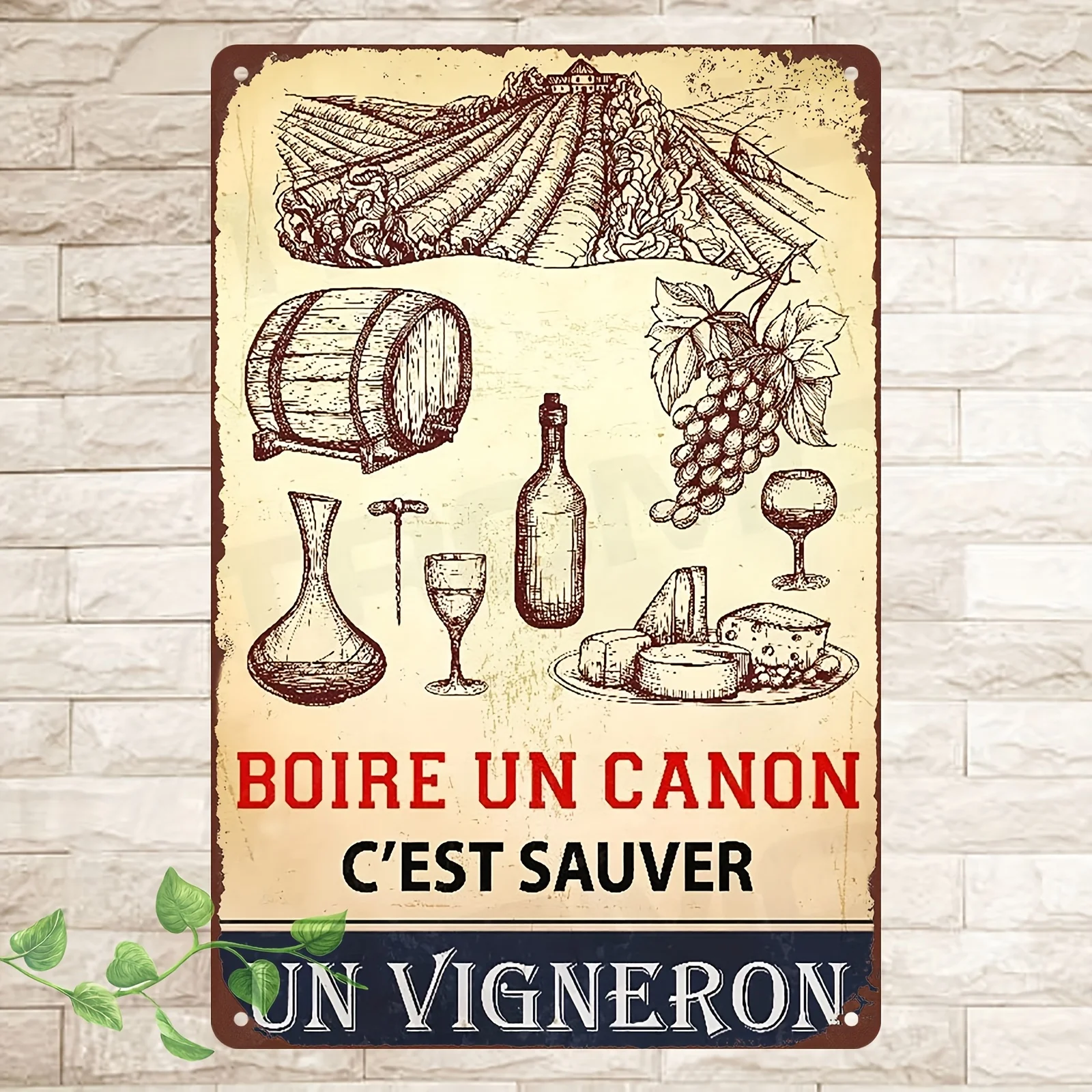 Vintage Fer Boire un Canon C'est Sauver un Vigneron Panneau Décoratif Retro Fête du Vin Cadeau Art Mural pour Bar Cuisine