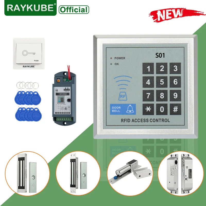 

RAYKUBE rfid access control system kit door lock Keypad 180KG Electric Magnetic Locks for Office Home garage security protection